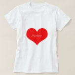 Valentine's Day Red Heart White Monogram Custom T-Shirt<br><div class="desc">Printed with big heart pattern in solid white background with text template for name!</div>