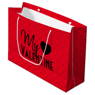 Valentine's Day Red Hearts Calligraphy Design Large Gift Bag