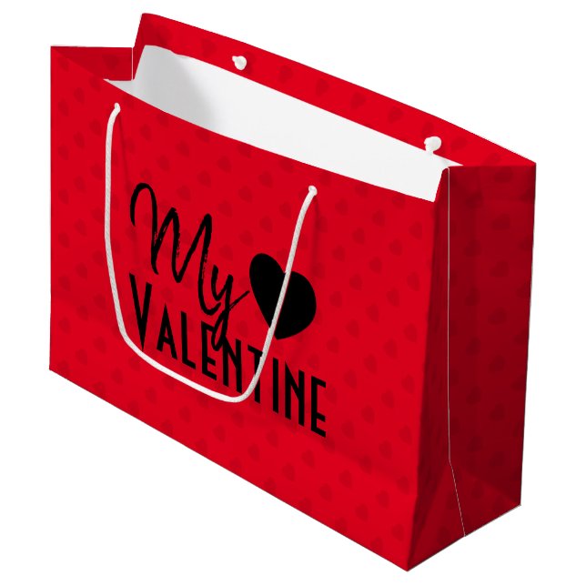 Valentine's Day Red Hearts Calligraphy Design Large Gift Bag (Front Angled)
