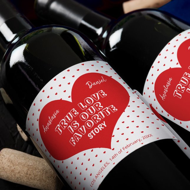 Valentines Day red hearts elegant modern couple Wine Label (Creator Uploaded)