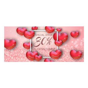 Valentine's Day Red Hearts Glitter Discount Card