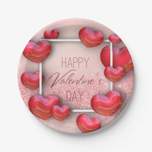 Valentine's Day Red Hearts Glitter Paper Plate