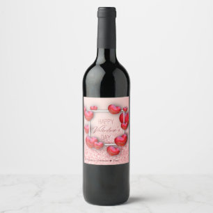 Valentine's Day Red Hearts Glitter - Wine Label
