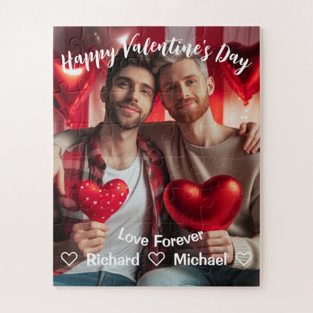 Valentines Day | Red Hearts LGBT Custom Photo  Jigsaw Puzzle (Vertical)