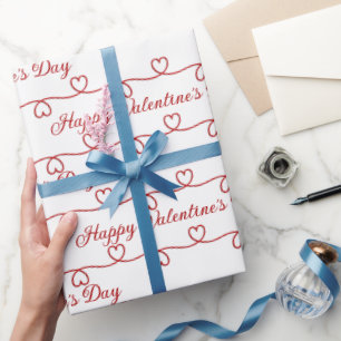 Valentine's Day Red Hearts On White Wrapping Paper