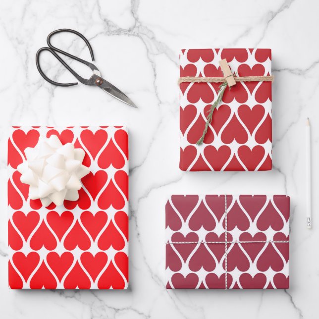 Valentine's Day Red Hearts Pattern Wrapping Paper Sheet (Front)