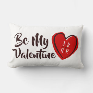 Valentines Day Red Hearts Romance Couple Initials Lumbar Pillow