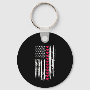 Valentines Day Red Hearts US American Keychain