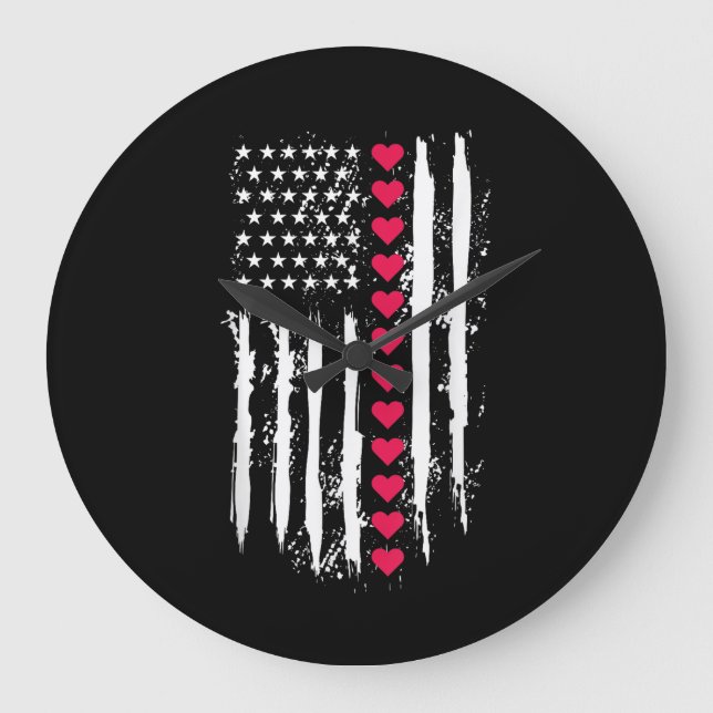 Valentines Day Red Hearts US American Large Clock (Front)