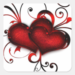 Valentine's Day Red Hearts With Curls Square Sticker