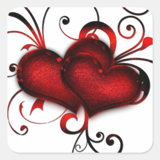 Valentine's Day Red Hearts With Curls Square Sticker