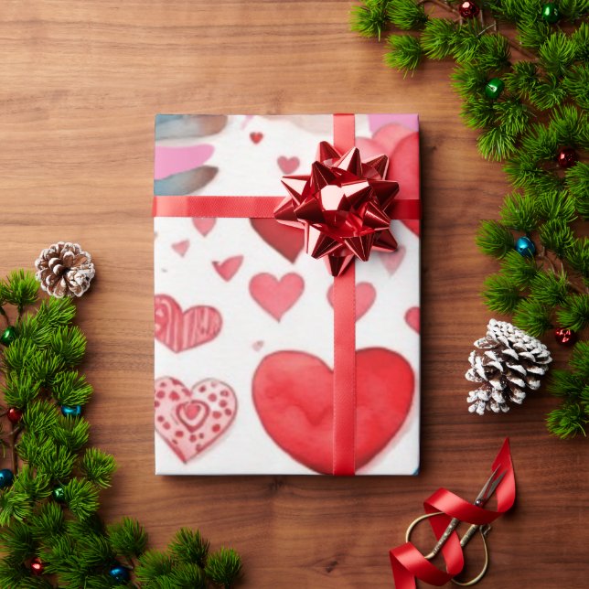 Valentine's day red hearts Wrapping Paper (Holiday Gift)