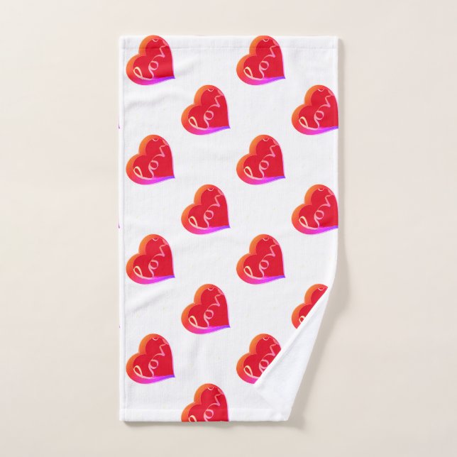 Valentine's Day Red Love Heart Tea Towel (Hand Towel)