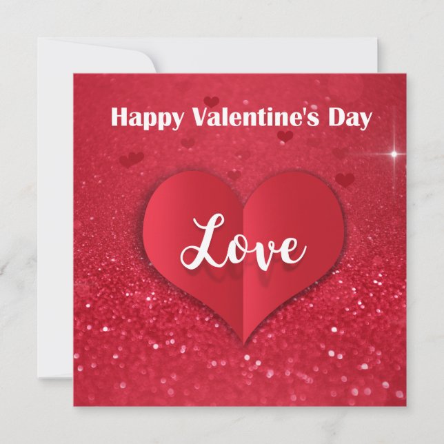 Valentine's Day Red Paper Heart Glitter - Card (Front)