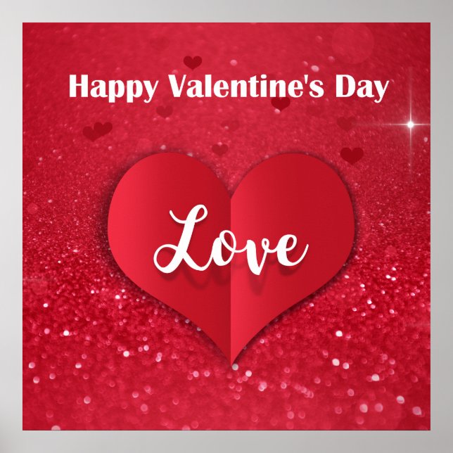Valentine's Day Red Paper Heart Glitter - Poster (Front)