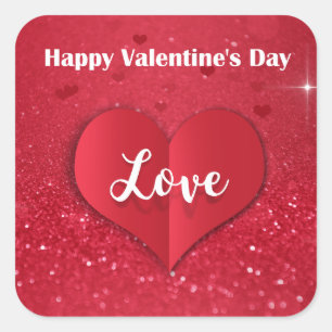 Valentine's Day Red Paper Heart Glitter - Sticker