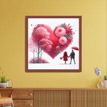 Valentines Day Red Pink Heart and Flowers