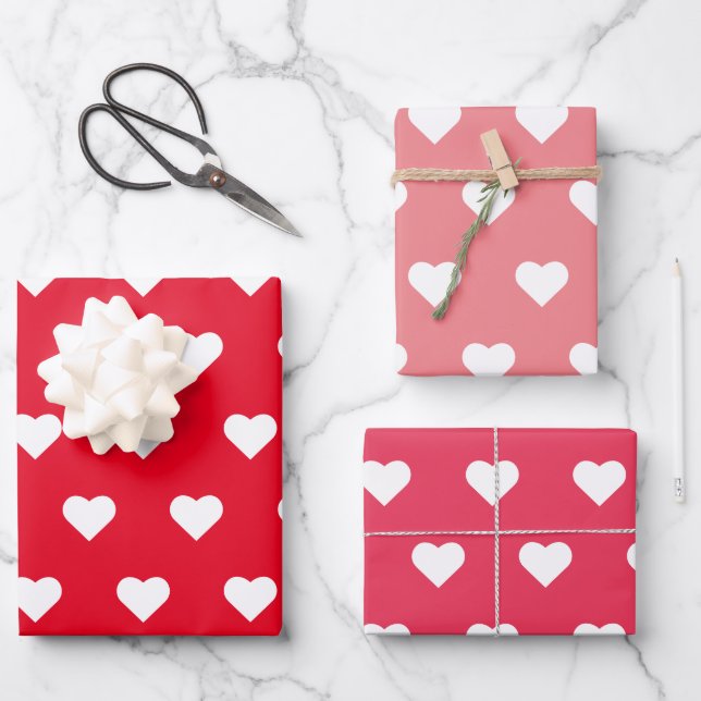 Valentine's Day Red Pink Heart Pattern Wrapping Paper Sheet (Front)