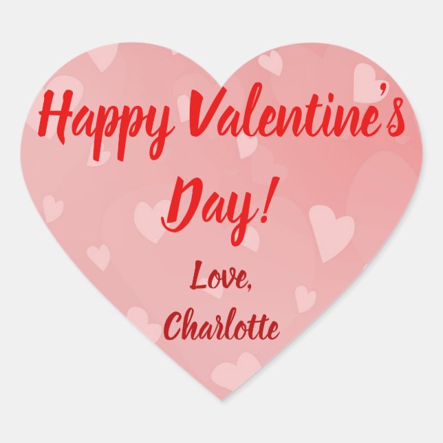 Valentines Day Red Pink Hearts Custom Name Heart Sticker (Front)