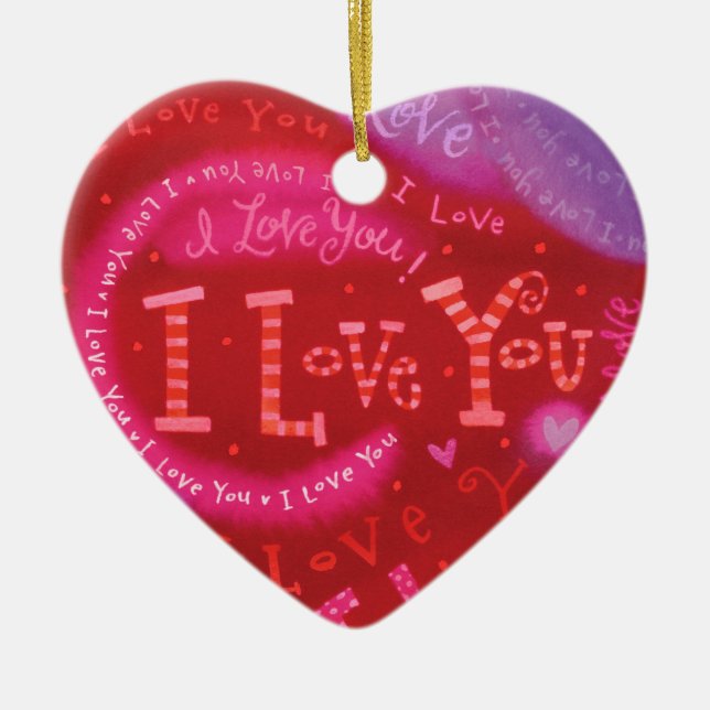 Valentine's Day Red Pink I Love You Typography Ceramic Ornament (Front)