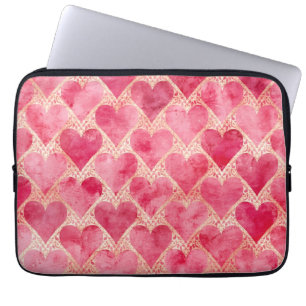 Valentine's Day, Red Pink Love Heart Pattern Laptop Sleeve