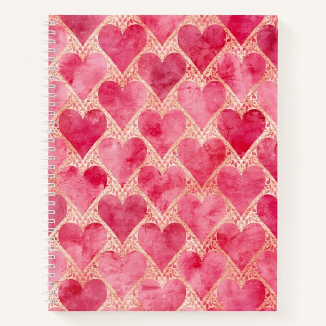 Valentine's Day, Red Pink Love Heart Pattern Notebook (Front)
