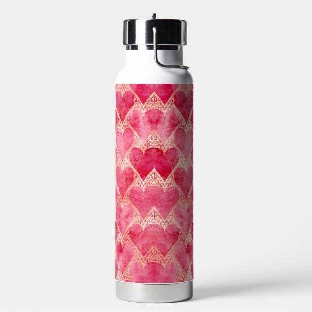 Valentine's Day, Red Pink Love Heart Pattern Water Bottle (Left)