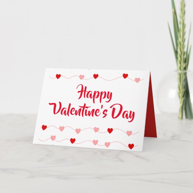 Valentines Day Red Pink String Hearts Cute Card (Front)