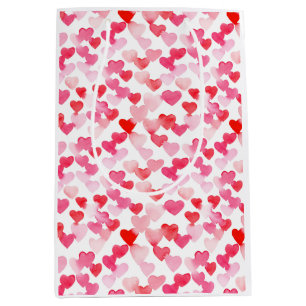 Valentines Day Red & Pink Watercolor Hearts Love Medium Gift Bag