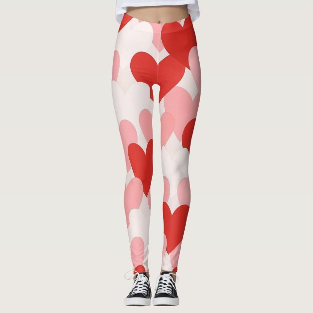 Valentine's Day red/pink/white heart pattern Leggings (Front)