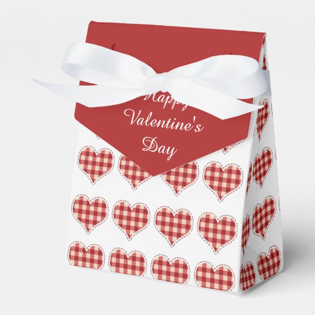 Valentine's Day Red Plaid Hearts Favor Box (Front Side)