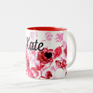 Valentine's Day Red Rose Custom Name Mug Cup Tea