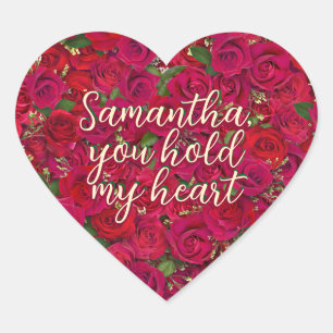 Valentine's Day Red Roses Custom Message Heart Sticker