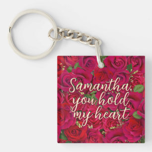 Valentine's Day Red Roses Custom Message  Keychain