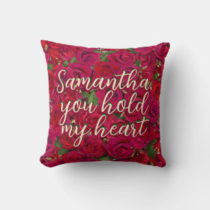 Valentine's Day Red Roses Custom Message  Throw Pillow