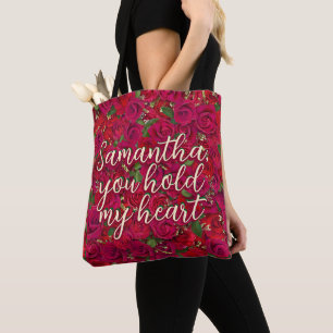 Valentine's Day Red Roses Custom Message Tote Bag