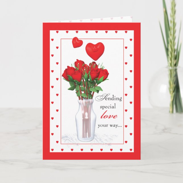 Valentine's Day Red Roses Hearts Holiday Card (Front)