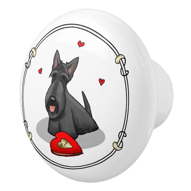 Valentine's Day (red) Scottie Dog (black) Cute Ceramic Knob (Right)