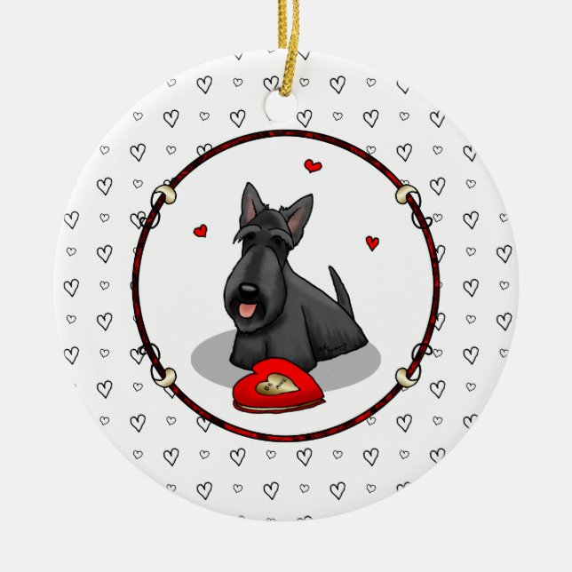 Valentine's Day (red) Scottie Dog (black) Cute Ceramic Ornament (Front)