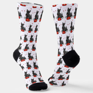 Valentine's Day (red) Scottie Dog (black) Cute Socks