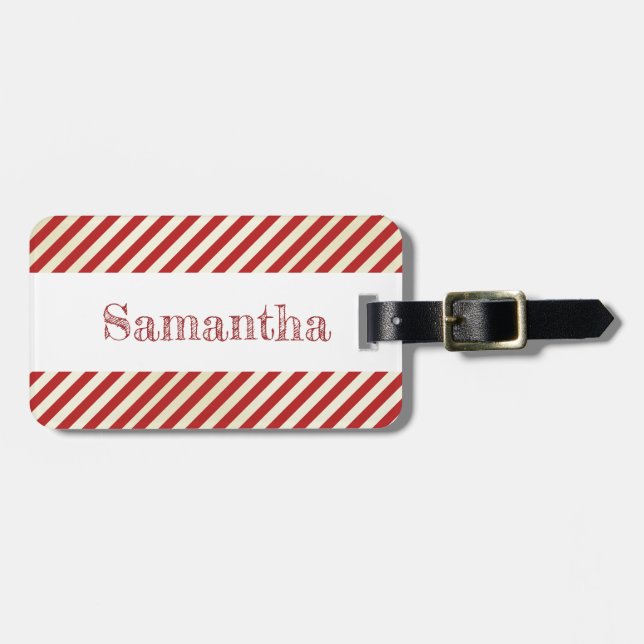 Valentines Day Red Stripes travel luggage tag (Front Horizontal)