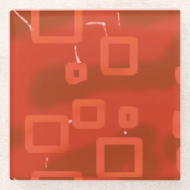 Valentine's Day Red Whimsical Geometric Abstract Glass Coaster (Front)