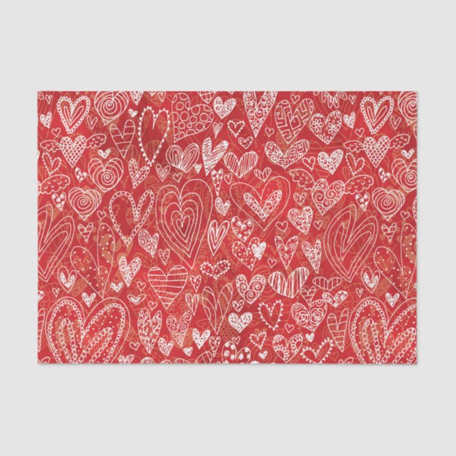 Valentine's Day Red White Hearts Pattern Tissue Paper (Front)