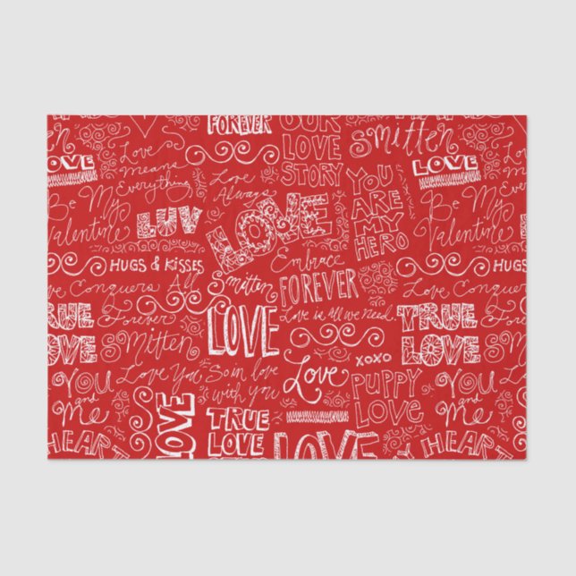 Valentine's Day Red White True Love Word Art Tissue Paper (Front)