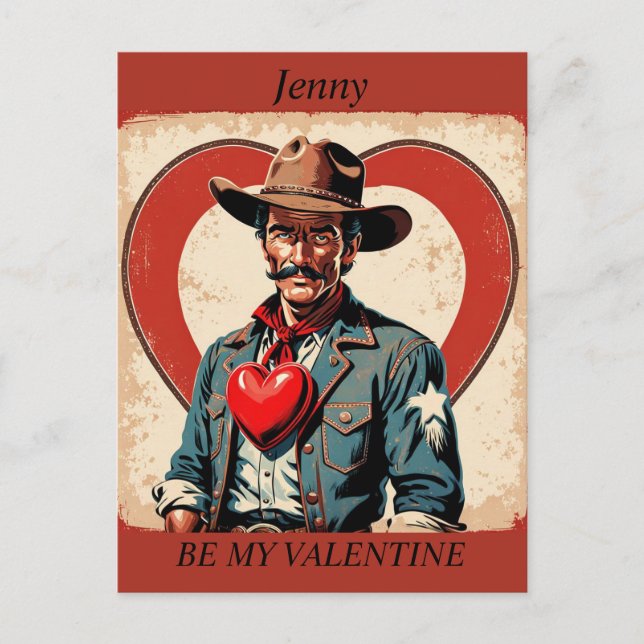 VALENTINE'S DAY Retro Cowboy editable Postcard (Front)