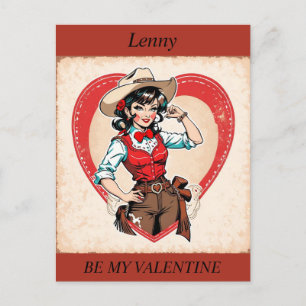 VALENTINE'S DAY Retro Cowgirl editable Postcard