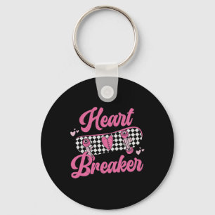 Valentines Day Retro Groovy Heartbreaker Skateboar Keychain