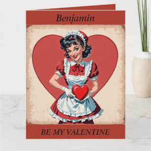 VALENTINE'S DAY Retro Maid editable folding card