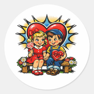 Valentine's Day   Retro Pop Art Vintage Classic Round Sticker