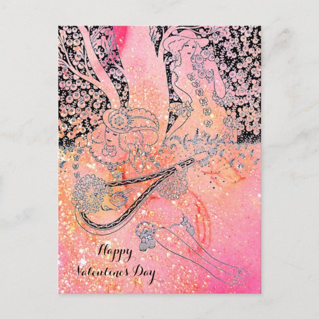VALENTINE'S DAY ROMANCE,ROMANTIC LOVERS IN PINK HOLIDAY POSTCARD (Front)